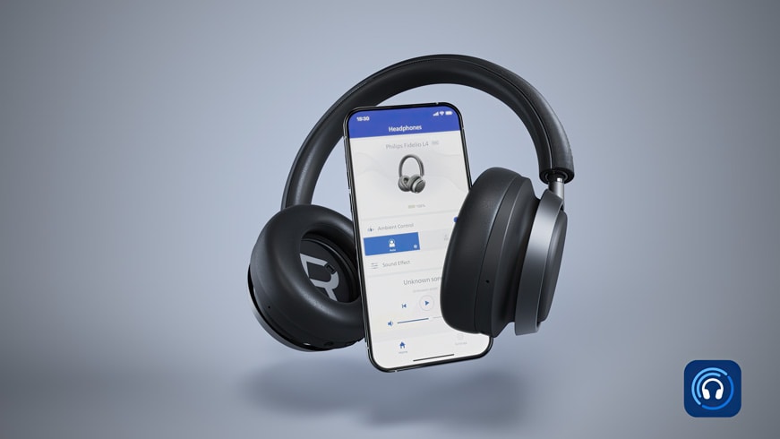 L4 Fidelio -kuulokkeet yhdistettynä Philips Headphones -sovellukseen