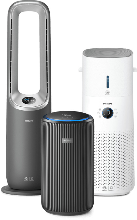 Kokoelma Philipsin ilmanpuhdistimia vierekk&auml;in