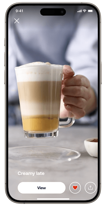 Älypuhelin, jossa näkyy HomeID-näyttö, jossa on kahviresepti